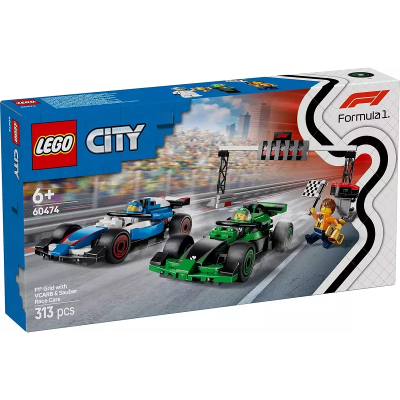 Boite officielle du set LEGO City 60474 Grille de depart de F1 voitures VCARB et Sauber neuf scelle