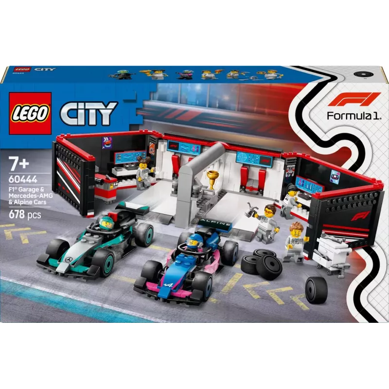 Boite officielle du set LEGO City 60444 Stand de F1 garage Mercedes-AMG et Alpine neuf scelle