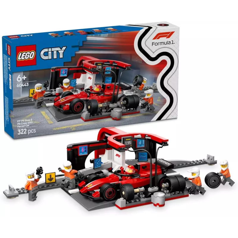 Boite officielle du set LEGO City 60443 Arret au stand de F1 avec voiture Ferrari neuf scelle