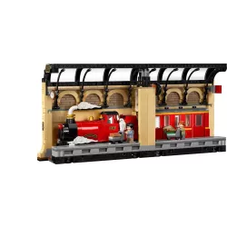 Illusion de profondeur de la voie 9 trois quarts avec la locomotive rouge LEGO