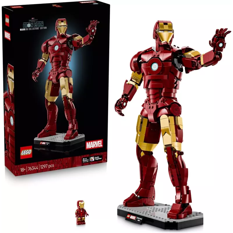 Detail du reacteur Arc lumineux et du casque rouge et or de l armure Iron Man LEGO