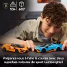 Detail de la supercar hybride Lamborghini Revuelto LEGO avec figurine de pilote