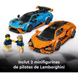 Supercars LEGO Lamborghini Revuelto et Huracan STO assemblees avec leurs ailerons