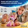 Duo de figurines LEGO Disney Angel 43257 et Stitch 43249 exposees sur une etagere