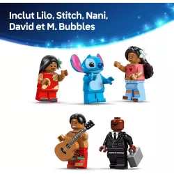 Figurines LEGO de Lilo avec la poupee Souillon et Stitch sur sa planche de surf