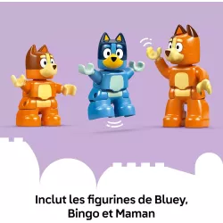 Figurines LEGO DUPLO de Bluey Bingo Chilli et Bandit Heeler incluses dans le set 10459