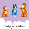 Figurines LEGO DUPLO de Bluey Bingo Chilli et Bandit Heeler incluses dans le set 10459
