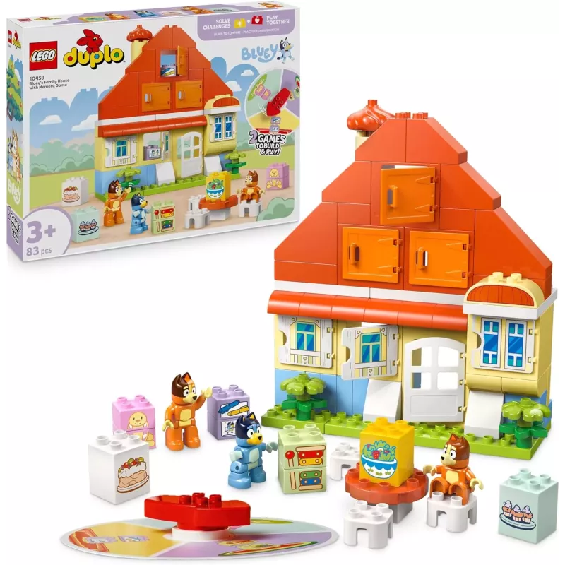 Boite officielle du set LEGO DUPLO Bluey 10459 La Maison Familiale et le Jeu de Memoire neuf scelle
