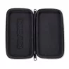 Housse de protection noire ouverte montrant l'emplacement de rangement pour la calculatrice Casio