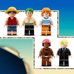 Minifigures LEGO de Luffy Zoro Nami Usopp et Sanji avec accessoires du set 75639