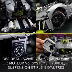 Verso de la boite LEGO Technic 42156 illustrant le moteur V6 les suspensions et le code barre EAN