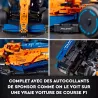 Monoplace de Formule 1 McLaren LEGO Technic vue de dessus avec livree orange et bleu