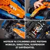 Detail du moteur V6 a pistons mobiles et des suspensions du set LEGO F1 42141