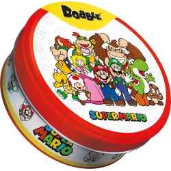 Boite de transport ronde en metal du jeu Dobble Super Mario avec personnages Nintendo