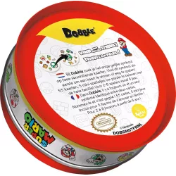 Verso de la boite Dobble Super Mario illustrant les regles et le code barre EAN