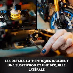 Moto LEGO Technic Yamaha MT-10 SP vue de profil avec transmission par chaine et suspensions