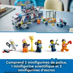 Figurines de scientifiques de la police et malfaiteurs du set LEGO City 60418