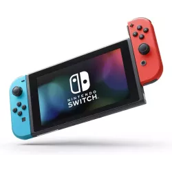Console portable Nintendo Switch avec manettes Joy Con bleu neon et rouge neon clipses