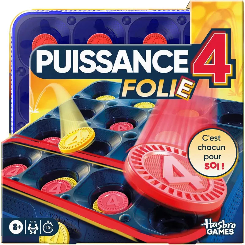 Verso de la boite Puissance 4 Folie illustrant les fonctionnalites et le code barre EAN