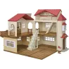 Vue de La Grande Maison Eclairee Sylvanian Families 5708 ouverte a 180 degres avec ses pieces