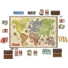Vue d ensemble du plateau de jeu carte du monde Risk avec les figurines d armees et les des