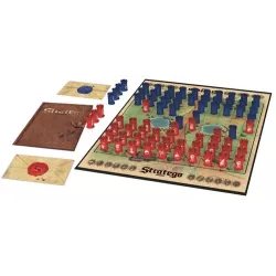 Vue d ensemble du plateau de jeu Stratego Original avec les pieces rouges et bleues deployees
