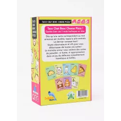 Verso de la boite du jeu Taco Chat Bouc Cheese Pizza illustrant les regles et le code barre EAN
