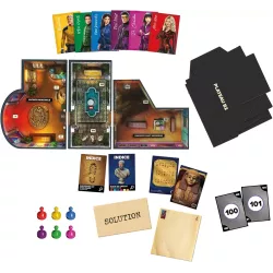 Vue d ensemble du plateau modulaire et des cartes d enigmes du jeu Cluedo Vol au Musee