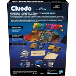 Verso de la boite du jeu Cluedo Vol au Musee illustrant le concept escape game et le code barre EAN