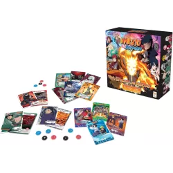Gros plan sur les cartes de techniques ninjutsu et les fiches personnages du jeu Naruto Shippuden