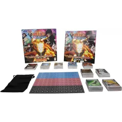 Vue d ensemble du plateau de jeu et des cartes du jeu Naruto Shippuden Combats de Ninjas