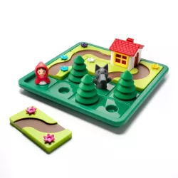 Vue d ensemble du plateau de jeu des figurines du Chaperon Rouge et du Loup avec les tuiles chemin