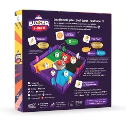 Verso de la boite du jeu Buzzer Fucker Le Droit de Perdre illustrant le concept et le code barre EAN