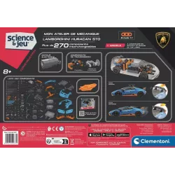Verso de la boite du coffret Clementoni Lamborghini Huracan STO 52677 illustrant les composants et le code barre EAN