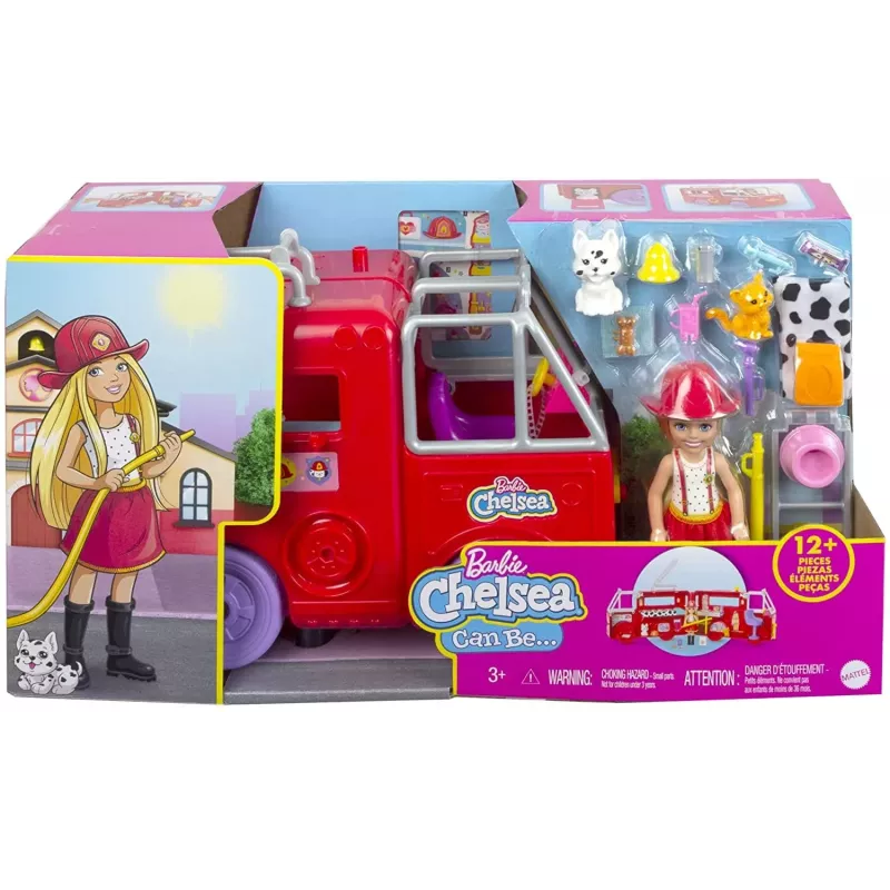 Boite officielle du coffret Barbie Le Camion de Pompiers de Chelsea HCK75 neuf scelle