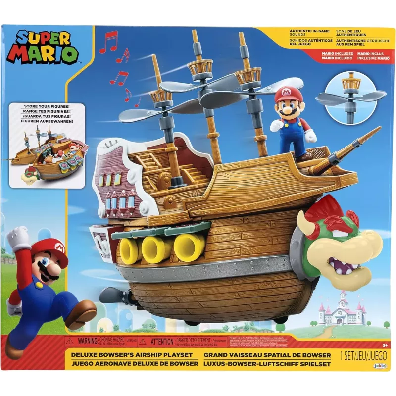 Boite officielle du playset Le Bateau Volant de Bowser Super Mario Jakks Pacific 404298 neuf scelle